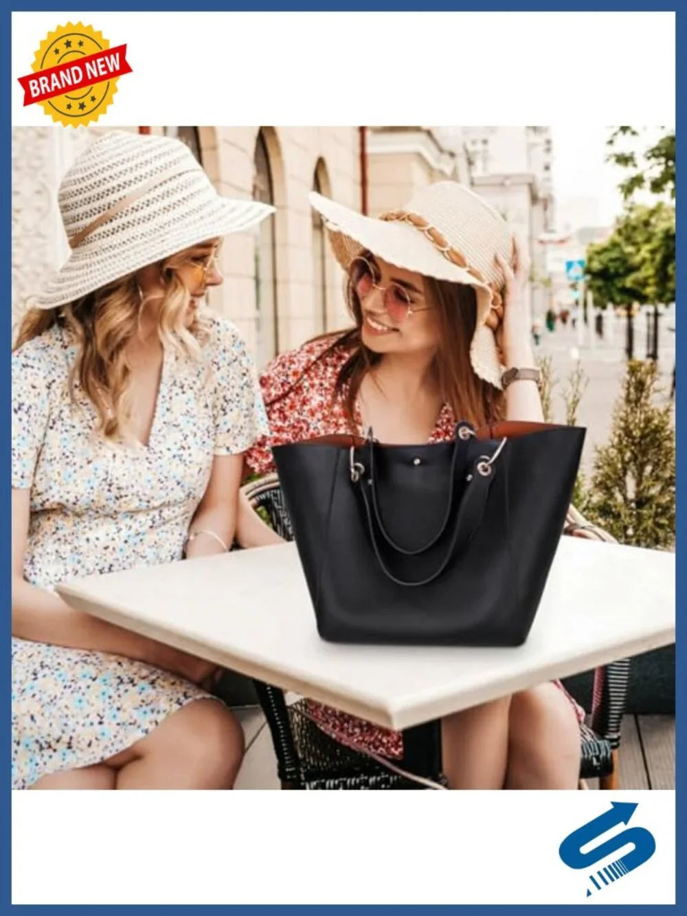 Large Faux Leather Tote Bag with Shoulder Strap, Zip Pocket, Magnetic Closure